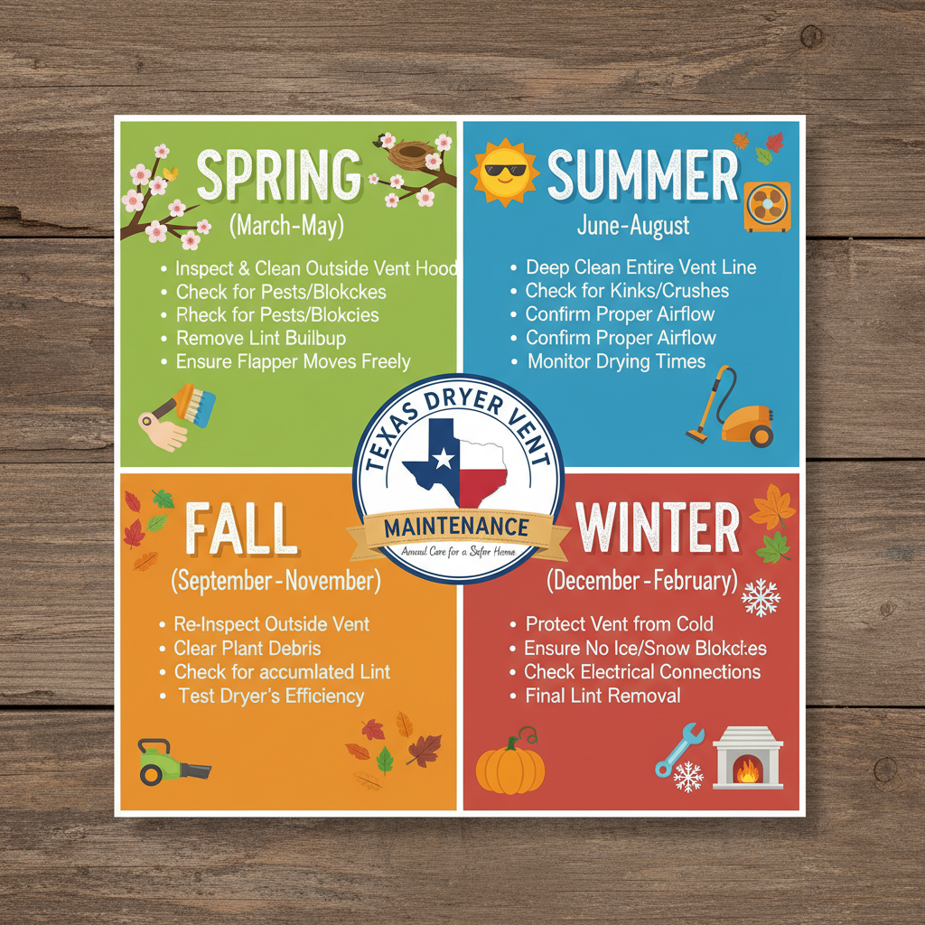 Seasonal dryer vent maintenance calendar for Texas climate